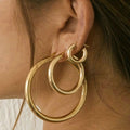 Dropshipping Geometric PVD Gold Plated Thick Hoop Earrings Wedding Stainless Steel Wide Chunky CC Hoop Earrings for Women MegaBDM