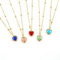Stainless Steel Chain With Multi 18K Gold Plated Beads Love Heart Shape Colorful Gemstone Pendant Luxury Necklace