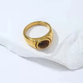 Female Acero Inoxidable Joyas Mayo Gemstone Stainless Steel Plated 18K Gold Finger Rosary Tiger Eye Rings