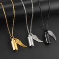 Cremation Jewelry Stainless Steel Memorial Pet Keepsake Bottle Pendant Angel Wing Cylinder Urn Necklace for Ashes
