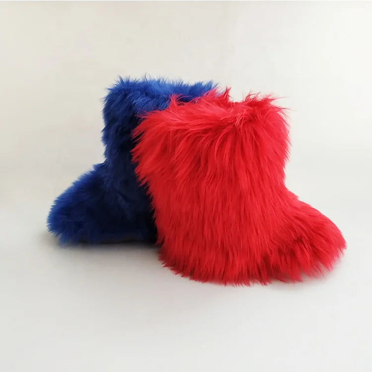 Faux Fur Boots Designer Fur Shoes Fur Boots Wholesale Fancy Furry Footwear for Ladies