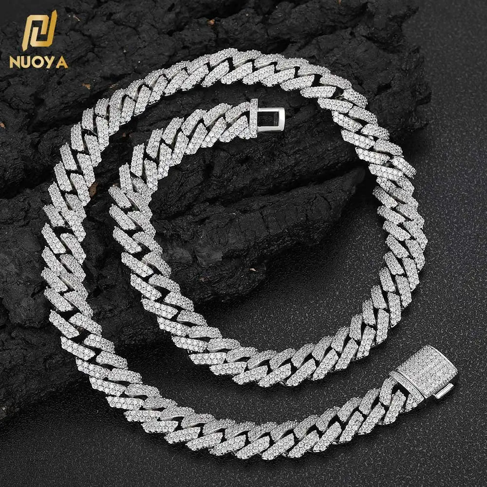 Hip Hop 12mm Diamond Prong Cuban Link Chain White Gold Cuban Chain Necklace Jewelry for Men Women