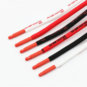 Bulk Wholesale 5mm Waxed Polyester Round Custom logo Printed Shoelaces for Sneaker