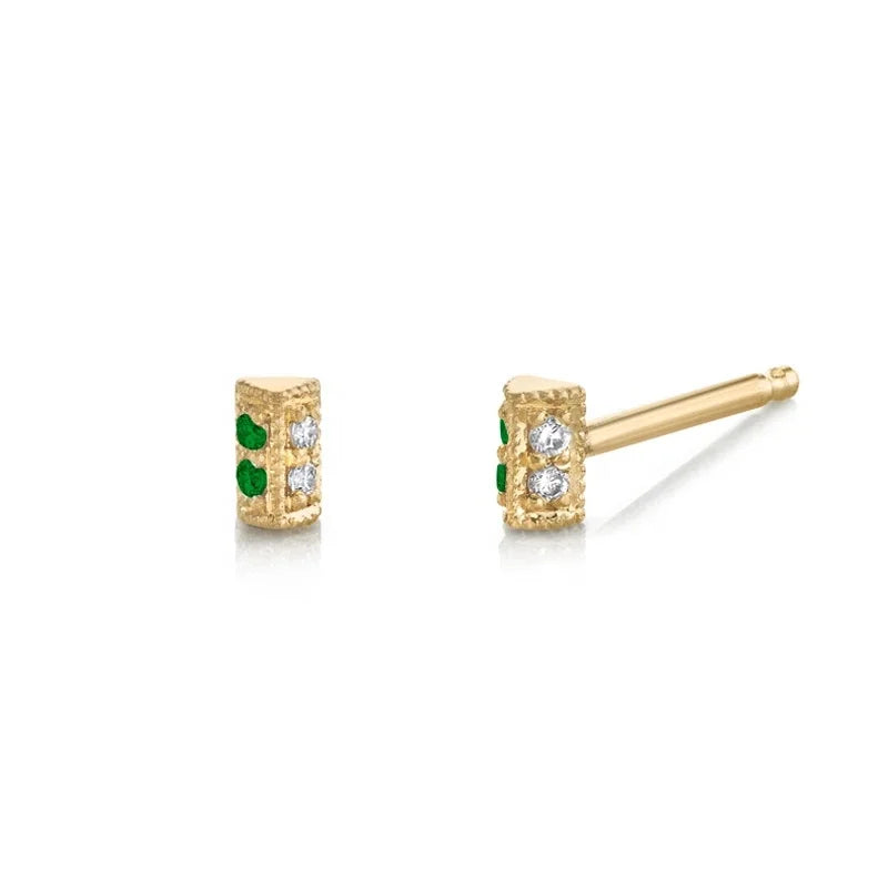 925 Sterling Silver Delicate 18k Gold Pave Rainbow Mini Bar Stud Earring Jewelry Wholesale