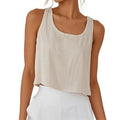 Custom Wholesale Breathable 70%Cotton 30%Linen Vest Women's Back Single Button Tank Tops