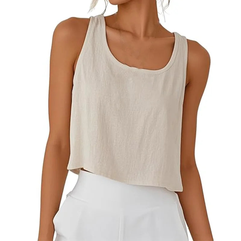 Custom Wholesale Breathable 70%Cotton 30%Linen Vest Women's Back Single Button Tank Tops