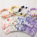 Good Quality Silicone Beads Bracelet Floral Card Holder Keychain Wallet With Wristlet Bangle Bracelet