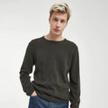 Men's Oversized Solid Casual Blank Granite Fabric Long Sleeve Round Neck T-Shirt