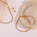 2024 Trending Vintage Luxury 18K Gold Plated Stainless Steel Zircon Paper Clip Chain Necklace Earrings Bracelet Wedding Party
