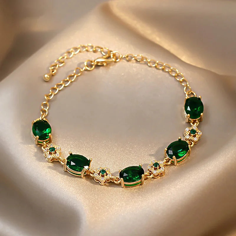 GT Green Orange Zircon Bracelet Bangle Rhinestone Flower Bracelets for Women