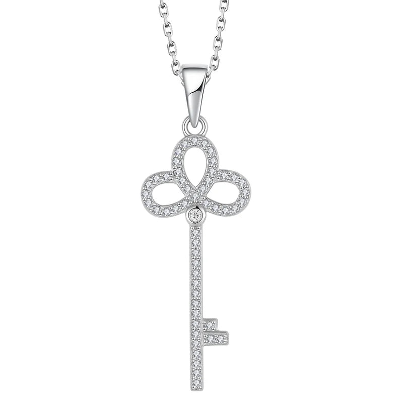 Wholesale Customized Rhodium Plated Sterling 925 Romantic Charm Pendants Women 3A Zircon Silver Bling Key Tiny Heart Pendant