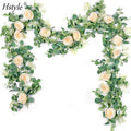 1 Pack 6.5Ft Artificial Eucalyptus Flower Garland with Silk Rose Flower Vine Seeded Eucalyptus Leaves Greenery FZH355