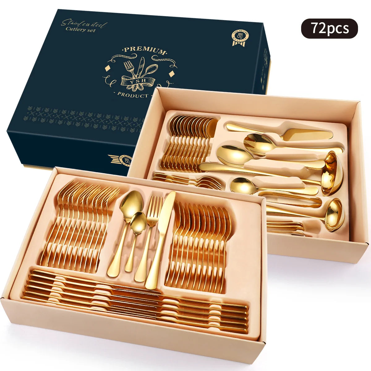 Hot 72/84 Pcs Stainless Steel Cutlery Common Fork Spoon Set Silverware Gold Wedding Flatware Set