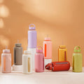 New Glass Silicone Cover Time Scale Water Bottle Double Lids 800ml Large Capacity Outdoor Portable Water Cup for Men & Women