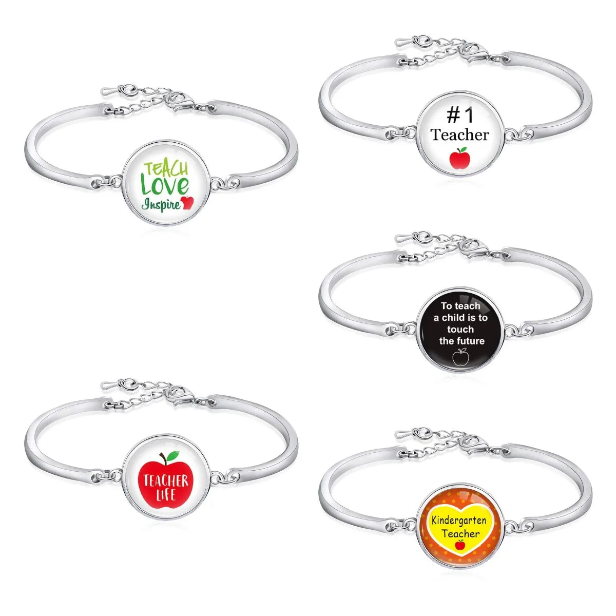 Manufacturer Best Science Kindergarten Teacher Ever Teachers Love to Teach Inspire Glass Cabochon Bangle Bracelet