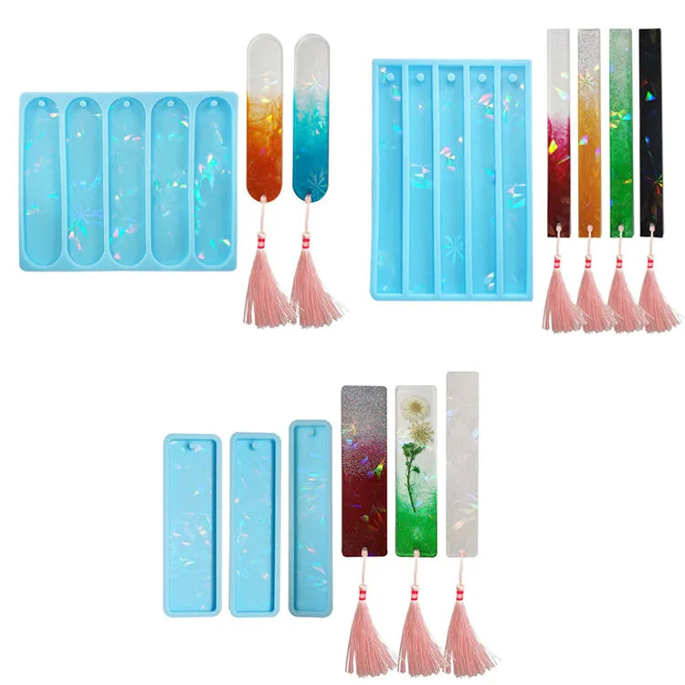 YS Custom DIY Holographic Bookmark Resin Mold Rectangular Bookmark Silicone Bookmarks Craft Plaster Jewelry Pendant Mould Tools