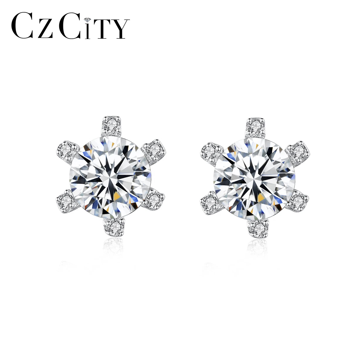 CZCITY Diamond Top Selling Wedding Low Profile Stud Tiny Earing Silver Bridal Earring Moissanite
