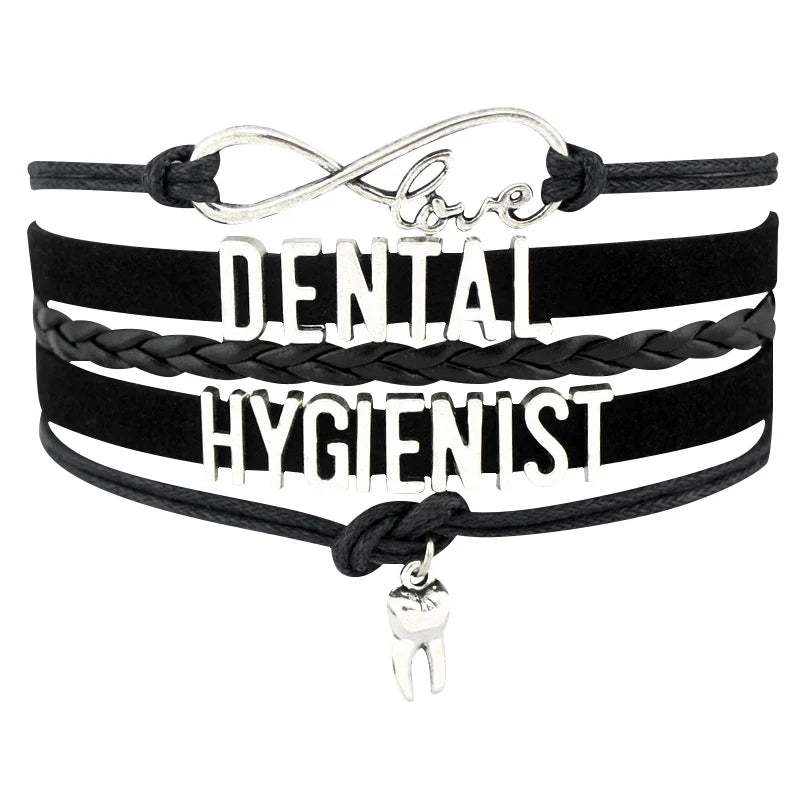 Factory Infinity Love Dentist Dental Hygienist Hygiene Assistant Tooth Charm Multilayer Wrap Leather Bracelets for Women