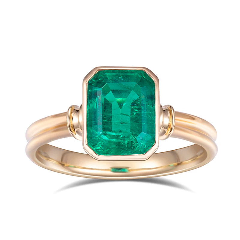 Messi Jewelry MSR-770 18k Yellow Gold Bezel Setting Lab Grown Emerald Engagement Ring