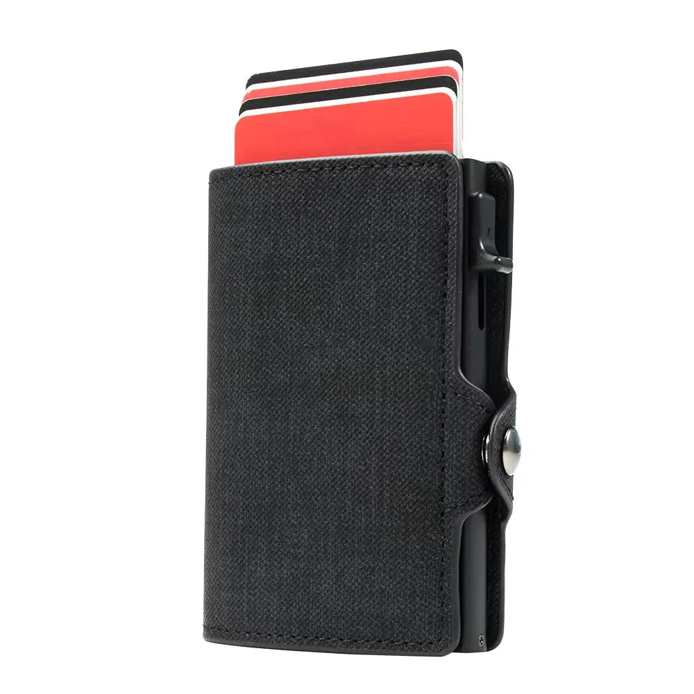 RFID Blocking Slim Card Cowboy Pu Leather Wallet Card Holder Wirh Side Push and Automatic Pop up Card Clip