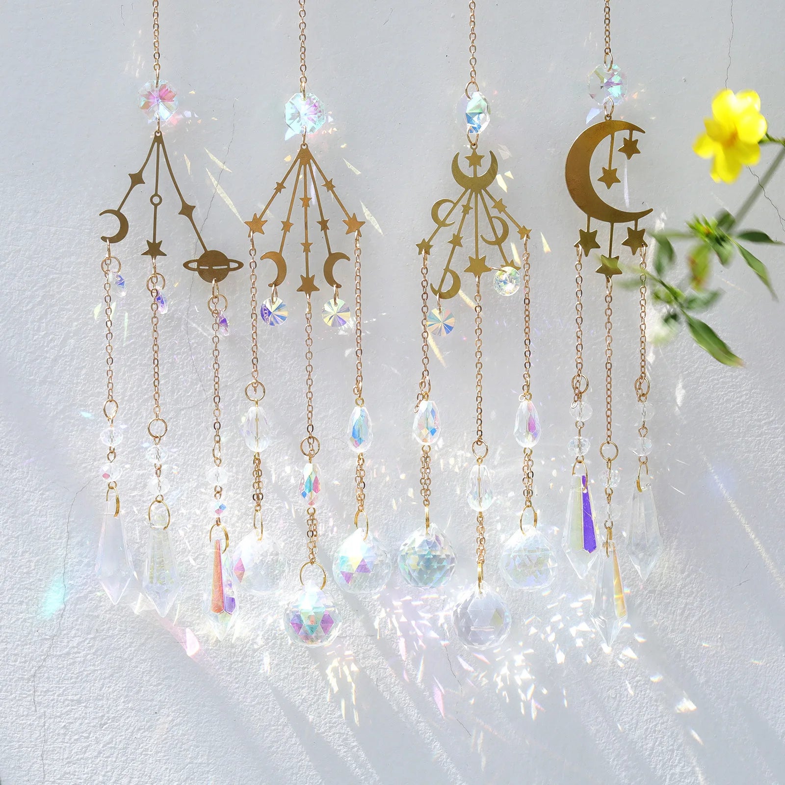 Hanging Moon Sun Crystal Suncatcher Chandelier Prisms Crystal Rainbow Maker for Decoration