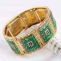BS238 Fashion Geometric Enamel Bangle Women Alloy Antique Gold Plated Elastic Bracelet
