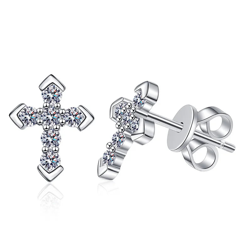 Wholesale Cross Design Iced Out Grade D Moissanite Earrings 925 Sterling Silver  0.36ct Moissanite Stud Earrings