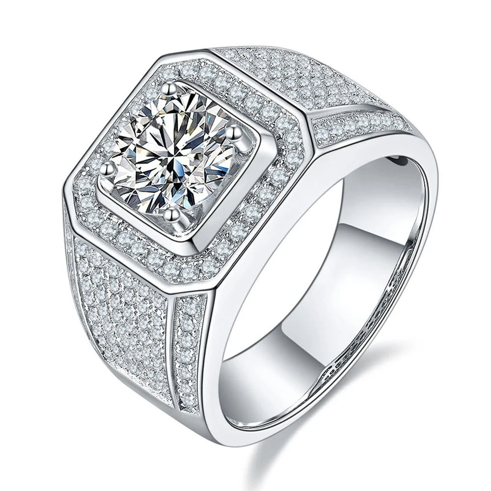 Fashion Jewelry 925 Sterling Silver 2ct Vvs Level D Round Brilliant Cut Engagement Moissanite Rings Men