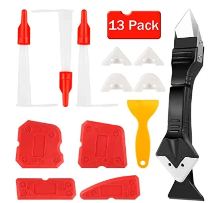 13 Pcs Red Scrapers 3 in 1 Silicone Caulking Removal Tools Set Kit Sealant Finishing Tool Scraper Caulk Remover/ Nozzle MegaBDM