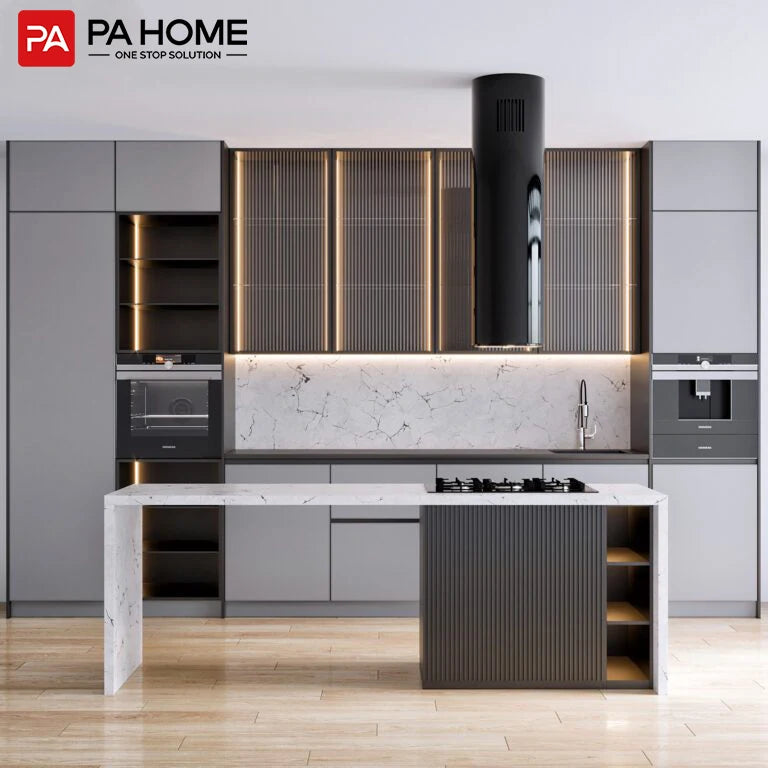 PA Luxury Designs Melamine Small Kitchen Furniture Wall Glass Door Cabinet of Kitchen Hanging Cabinets