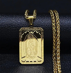 Caicai Vintage square Virgin Mary Prayer Necklace Women 18k Men Stainless Steel Gold Necklace Waterproof Jewelry