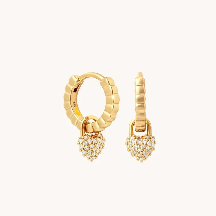 Classic 18K Gold Plated Dainty 925 Sterling Silver Heart Dangle Charm Women's Huggies Earring Jewelry