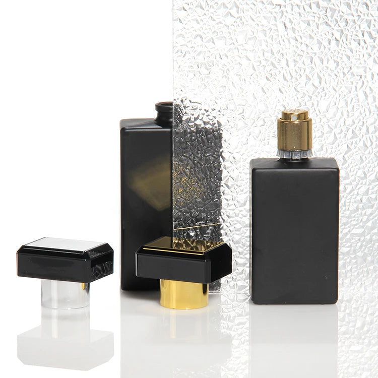 Cosmetic Packaging 10ml 30ml 50ml 100ml Empty Square BLACK Glass Perfume Bottle With Spray Pump Cap
