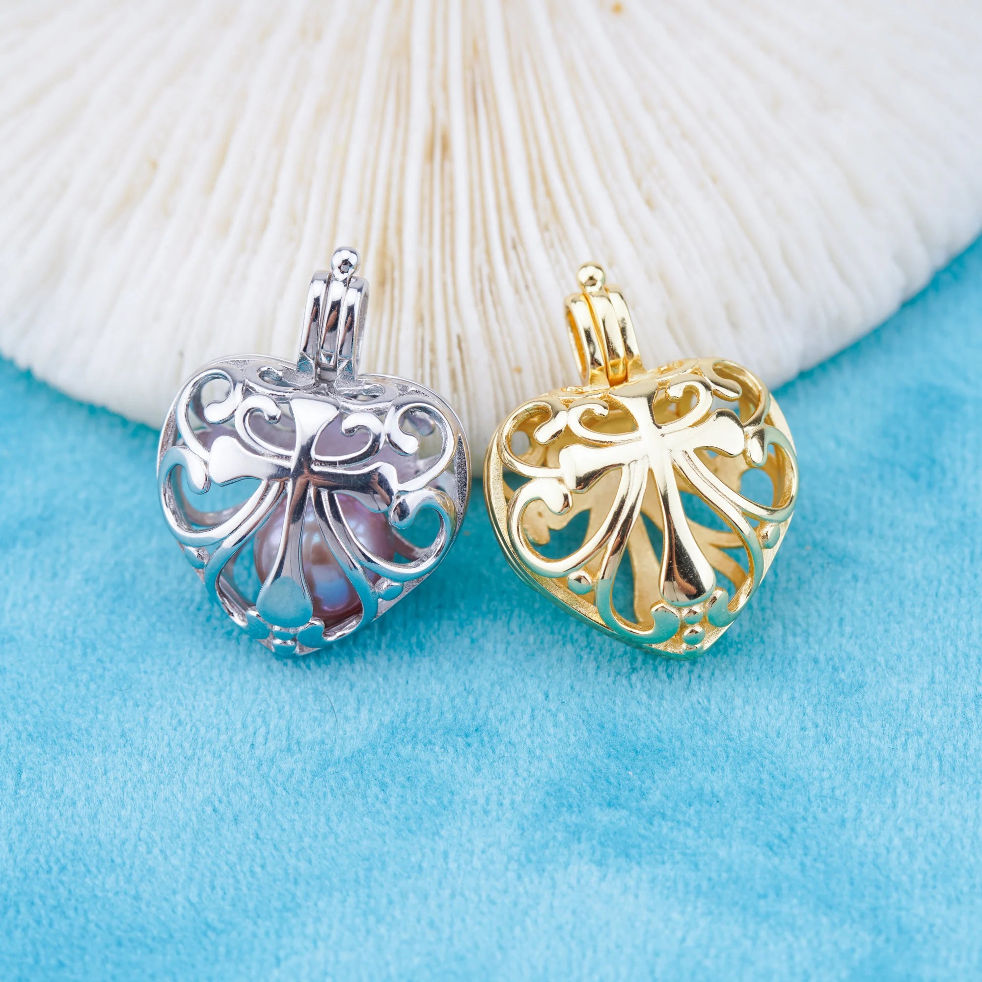 C030129 Sterling Silver Freshwater Pearl Cage Pendant Necklace Jewelry Locket for Pearl Party