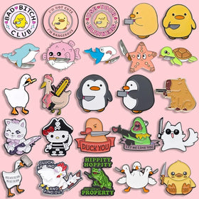 Lovely Animal Cartoon Dolphin Cat Goose With Knife Badge Custom Cute Metal Soft Enamel Emblem Enamel Lapel Pin