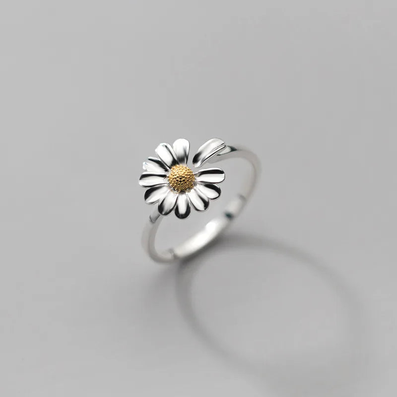 Fashion Stylish Elegant 925 Sterling Silver Daisy Flower Finger Resizable Ring S925 Jewelry Women J8341