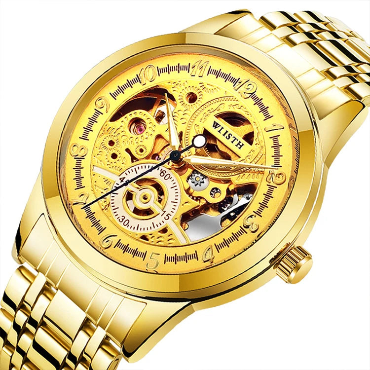 Golden Men's Luxury Diver Watch Mechanical Automatic Movement Water Resistant Analog Stainless Steel