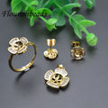 18K Gold Plated Brass Heart CZ Claw Setting Flower Pendant Earring Ring Set for DIY Jewelry