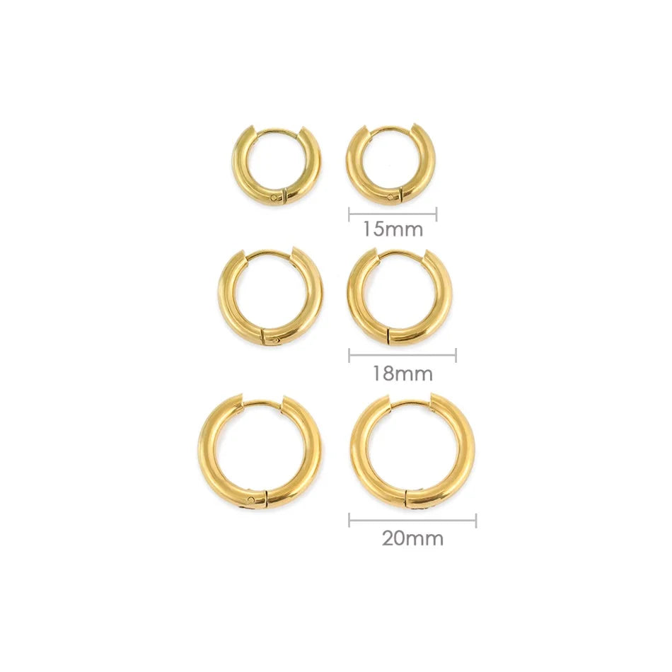 Simple Stainless Steel PVD 18K Gold Plated High Polish 3MM Wide Wire Circle Earrings Hoop Earring Jewelry for Women