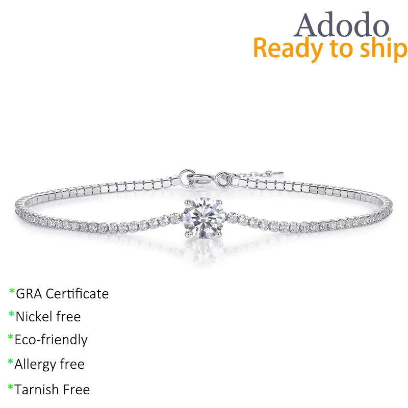 Wholesale Custom Fashion Fine Jewelry 18K White Gold Plated S925 Sterling Silver 1Ct Moissanite Bangle Bracelet for Women Gifts