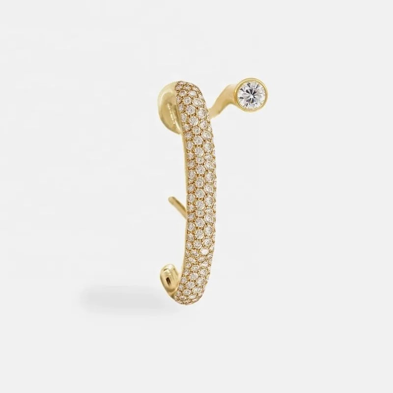 LOZRUNVE Sterling Silver 925 Full Pave CZ Punk Bar Hook Earring Jewelry 18K Gold