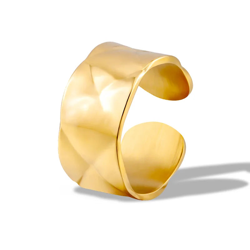 Fashionable and Popular Personality Atmosphere 18K Gold Plated C Shape Adjustable Stainless Steel Ring for Men