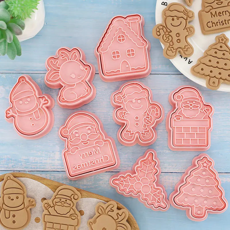 Christmas Cookie Cutters With Plunger Stamps Set Gingerbread Snowman Santa Claus Reindeer Cookie Cutter and Stamp Custom Logo