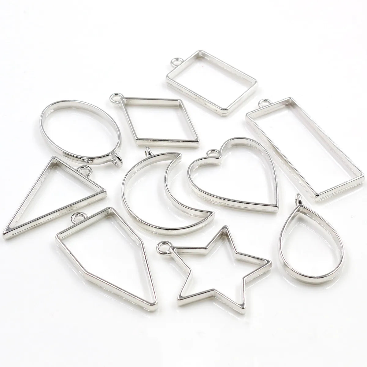 10pcs/lot Rhodium Plated High Quality Geometric Figure Charm Photo Frame Hollow Glue Pendant Charms DIY Handmade