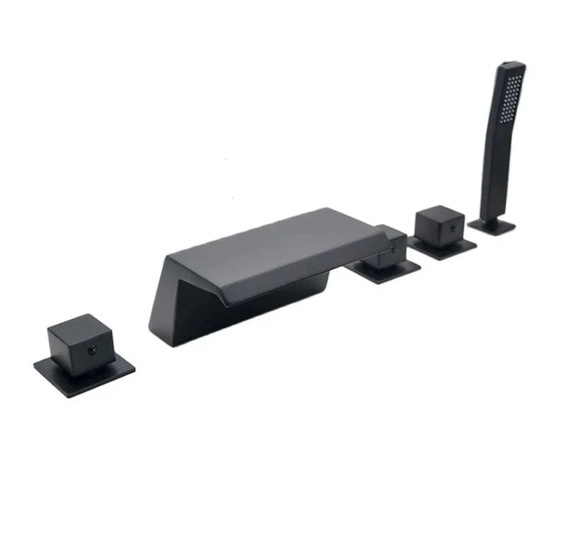 New Black Bathtub Faucet Set Bathroom Large Flow Cold & Hot Water Switch 3/4in Water Outlet Tap Shower Split Type Five Piece Set