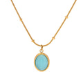 New Arrival 18k Gold Plated Stainless Steel Blue Cat Natural Stone Oval Square Pendant Necklace Set for Women