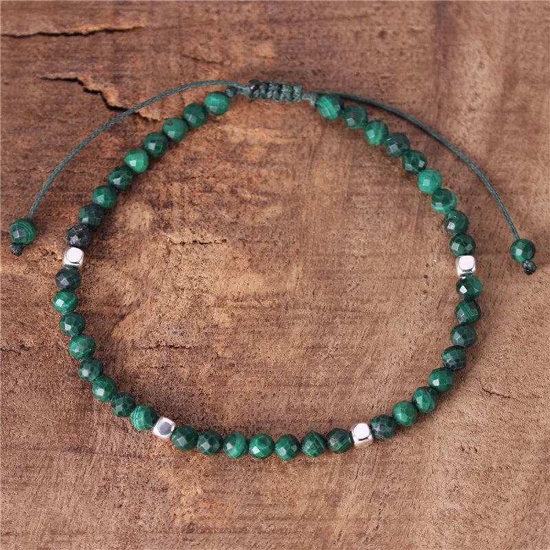 Natural 4mm Malachite Beads Dainty Bracelet Gemstone Cord Braided Tibetan Adjustable Friendship Bracelet Women Jewelry Wholesale