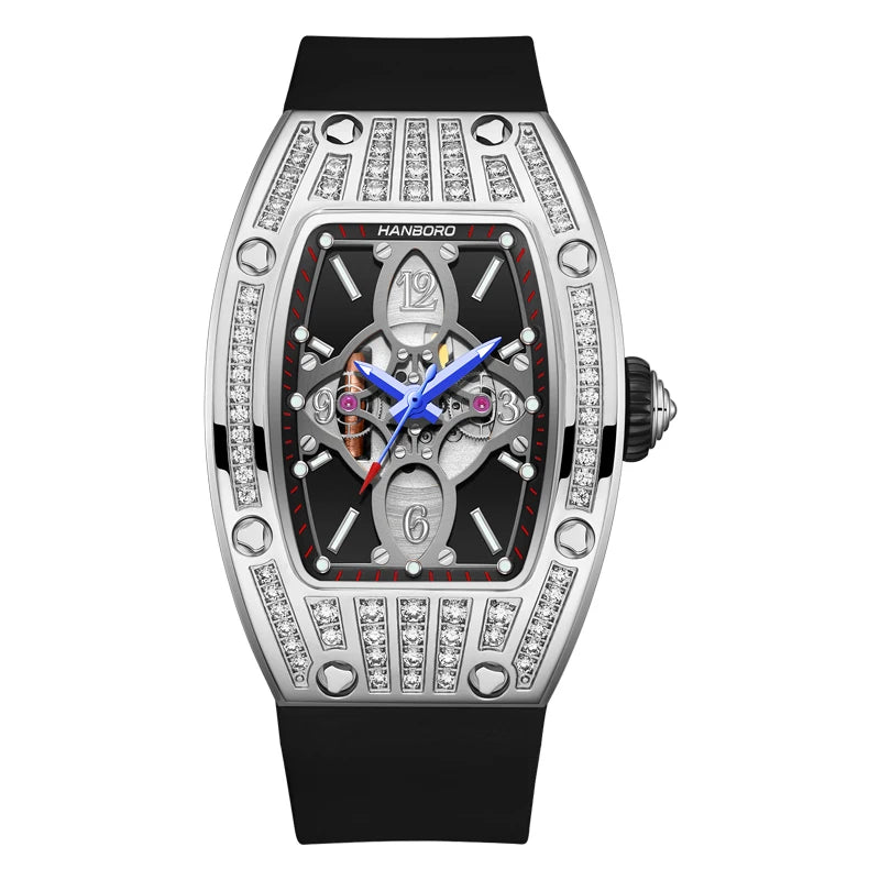 HANBORO Women's Luxury Compact Watch Precision Dial Diamond Bezel Luminous Feature Glass Window Display Four Leaf Clover Pointer