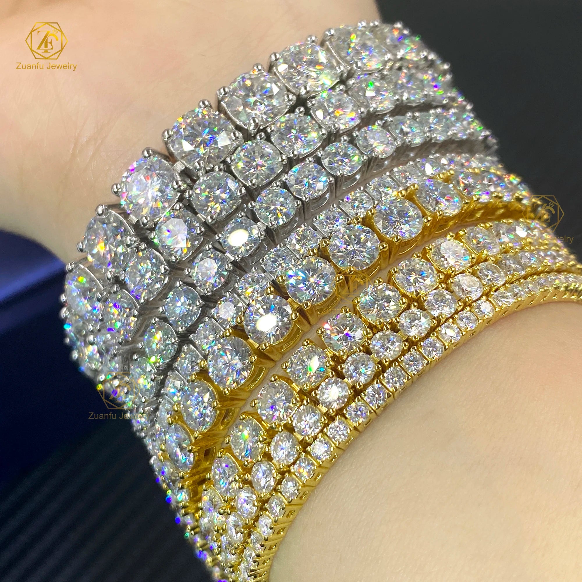Factory Price 2mm 3mm 4mm 5mm VVS DEF Moissanite Tennis Bracelet Silver Gold Plate 18K Gold Moissanite Chain Hip Hop Jewelry