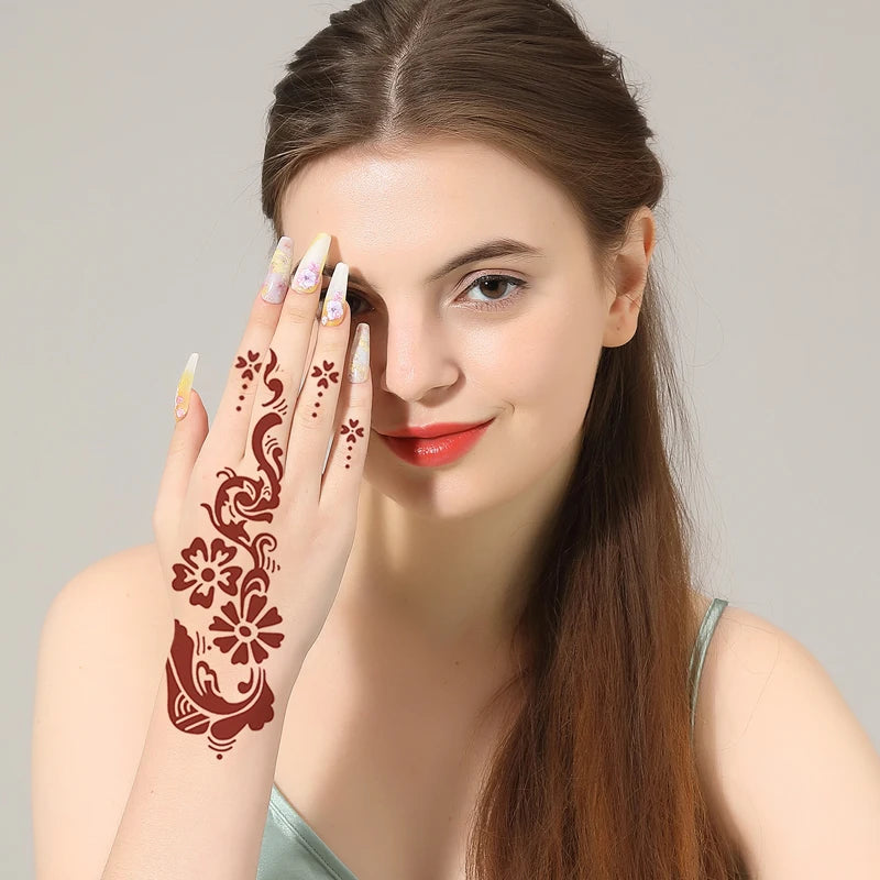 Custom Factory Supply White Waterproof Disposable Henna Temporary Tattoo Colorful Waterproof Body Painting Art Tattoo Sticker